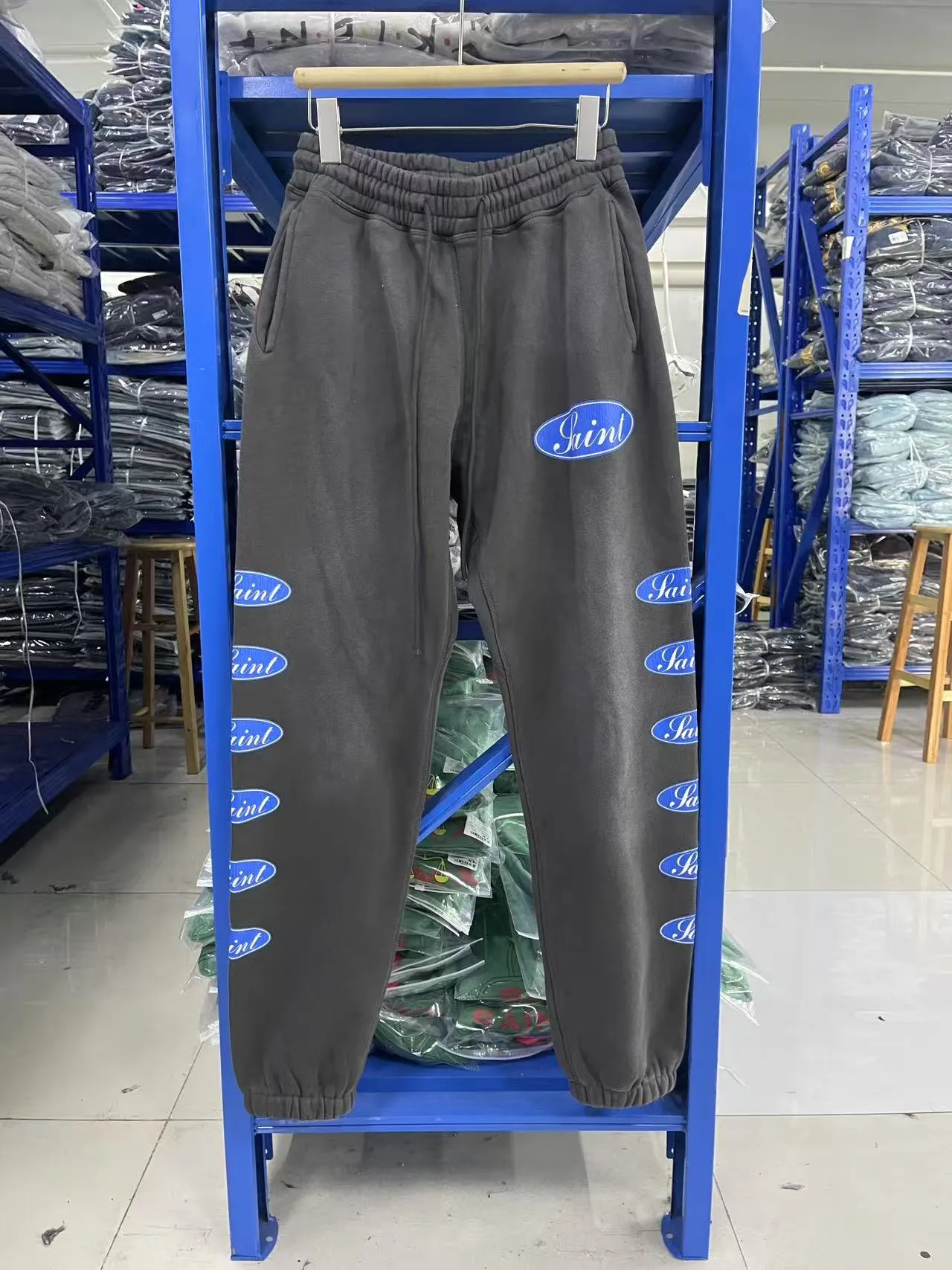 In stock KST1035 style washed gray P240 SAINT MICHAELCRW NSWT/TRIVALWARS 25SS destroyed distressed retro knitted elastic trousers code size S-M-L-XL